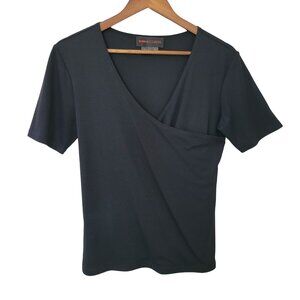 Nina McLemore Faux Wrap Top Womens Size M Black Short-Sleeve Stretch